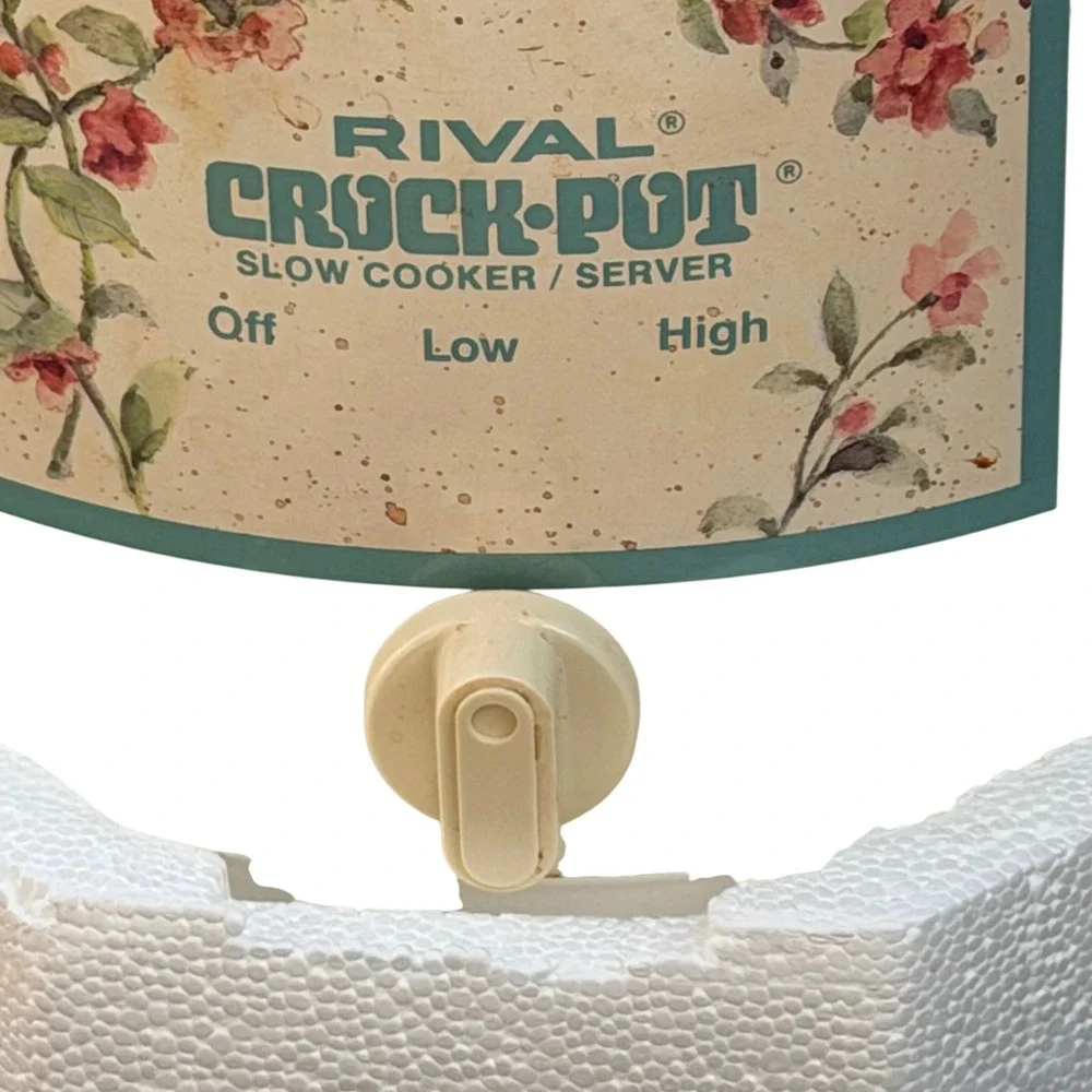 Rival Crock-Pot Slow Cooker 3.5 Quart Cream Green Stoneware Vintage Floral 3150